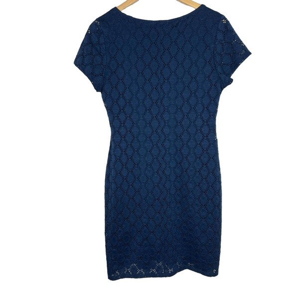 Isaac Mizrahi Navy Blue Lace Overlay Women's Pull Over Sheath Dress Large - Picture 2 of 5